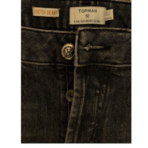 Topman Ripped Stretch Skinny Jeans Washed Black Men’s 34L - Picture 2 of 3